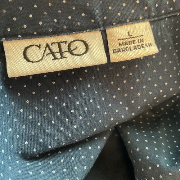 Cato Blue and White Polka Dot Boho Peasant Cottage Detailed Sleeve Blouse SZ L - Picture 5 of 8